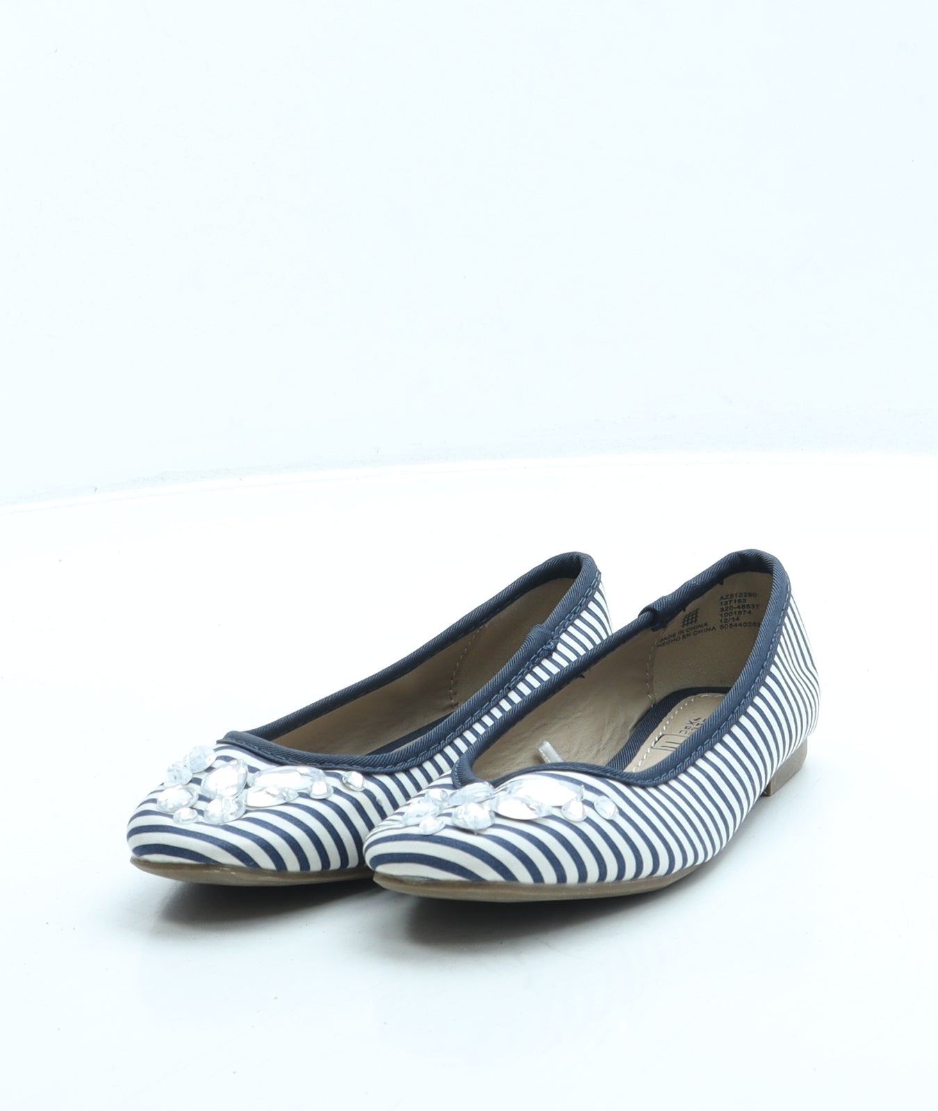 F&F Girls Blue Striped Polyester Ballet Flat UK 10 28