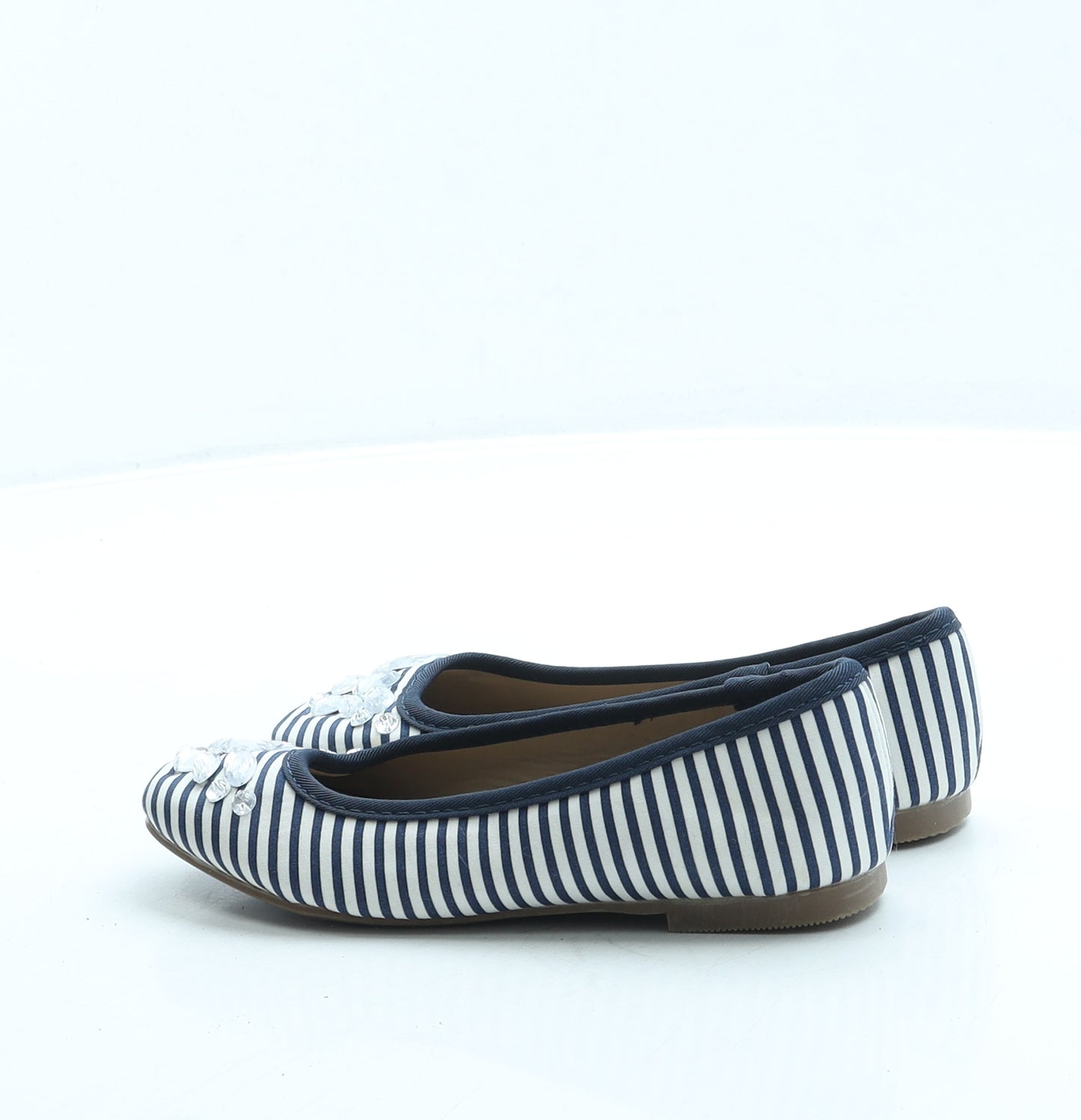 F&F Girls Blue Striped Polyester Ballet Flat UK 10 28