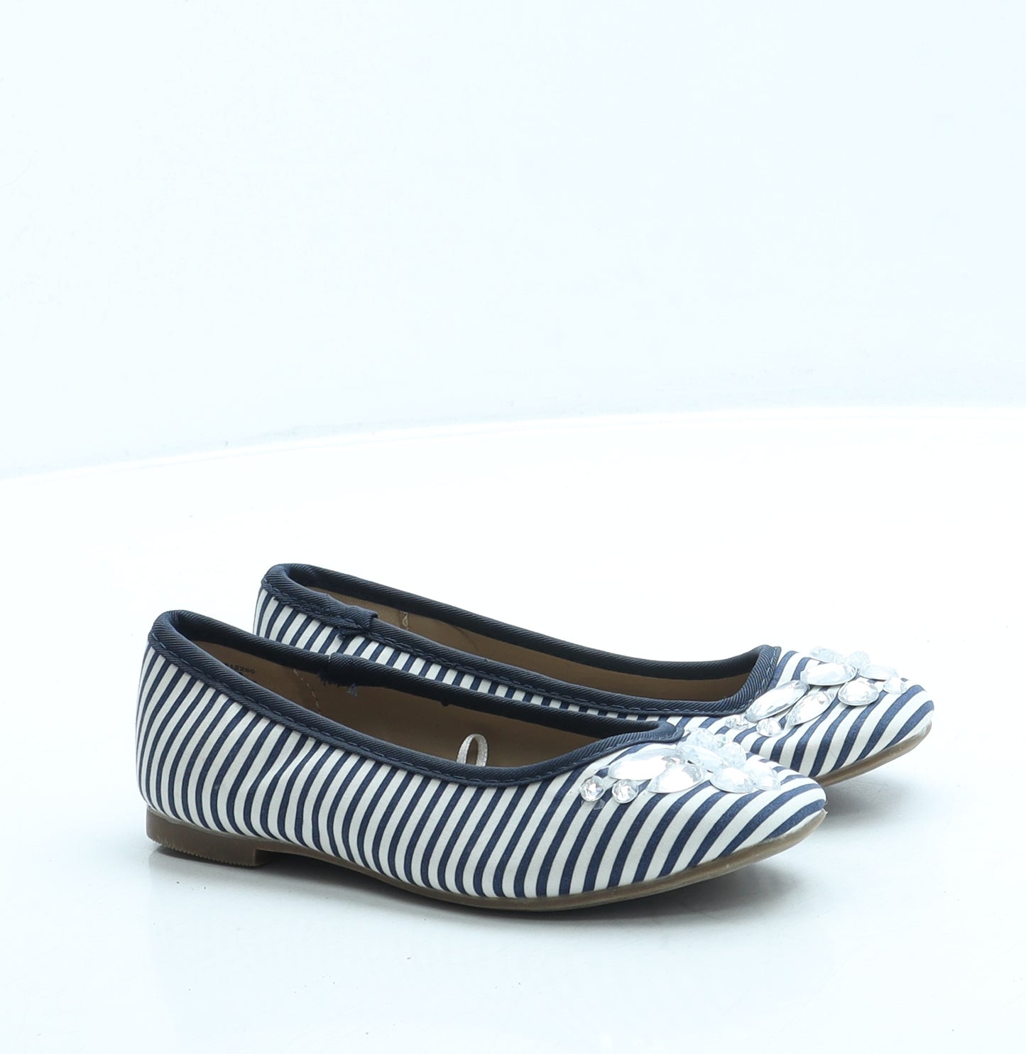 F&F Girls Blue Striped Polyester Ballet Flat UK 10 28