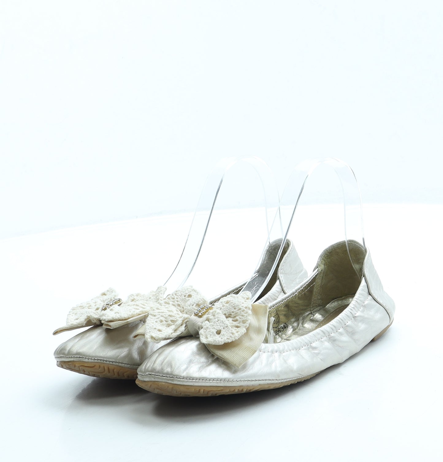 Young Dimension Girls Gold Leather Ballet Flat UK 3 36 - Fold up shoe