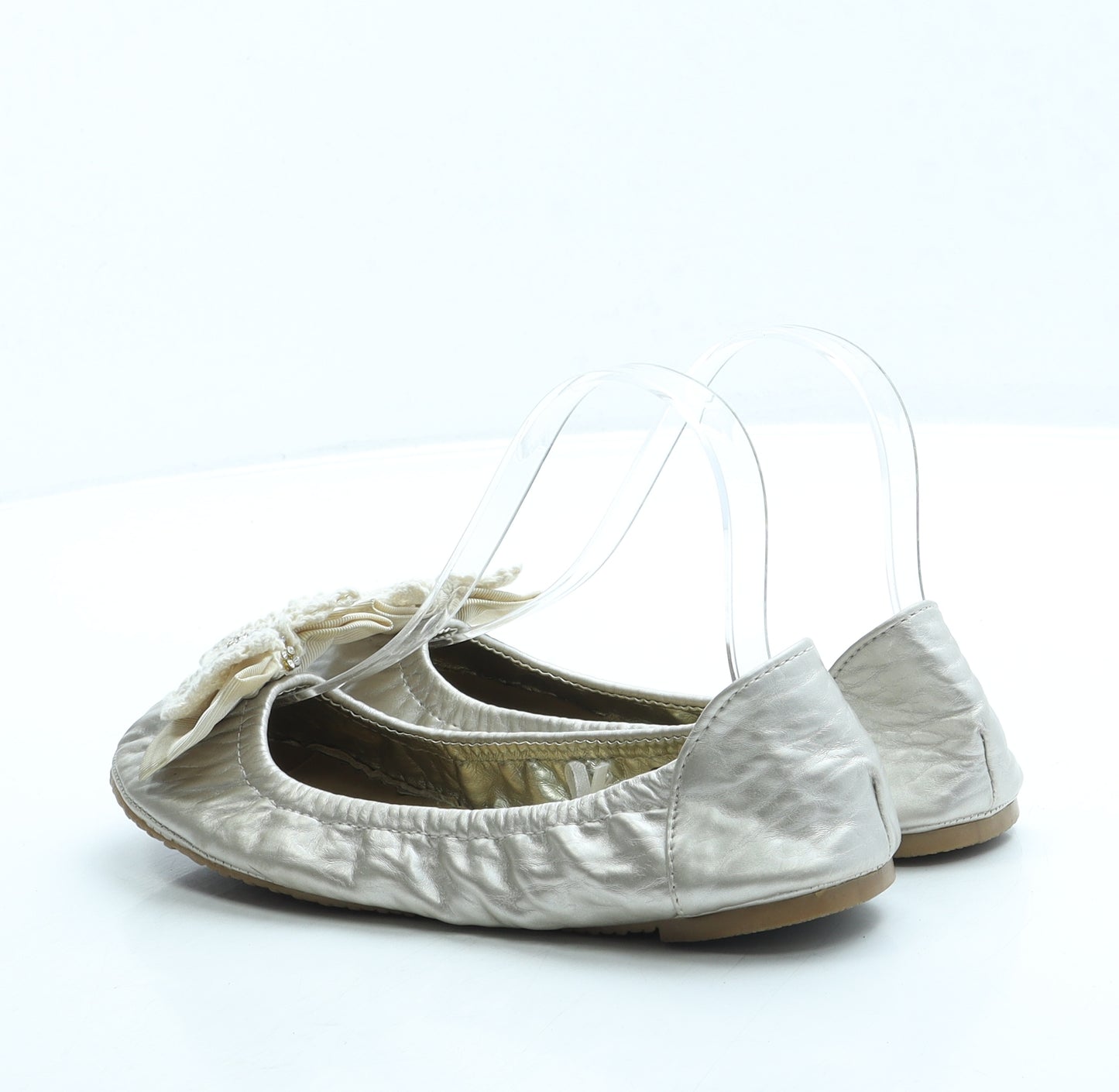 Young Dimension Girls Gold Leather Ballet Flat UK 3 36 - Fold up shoe