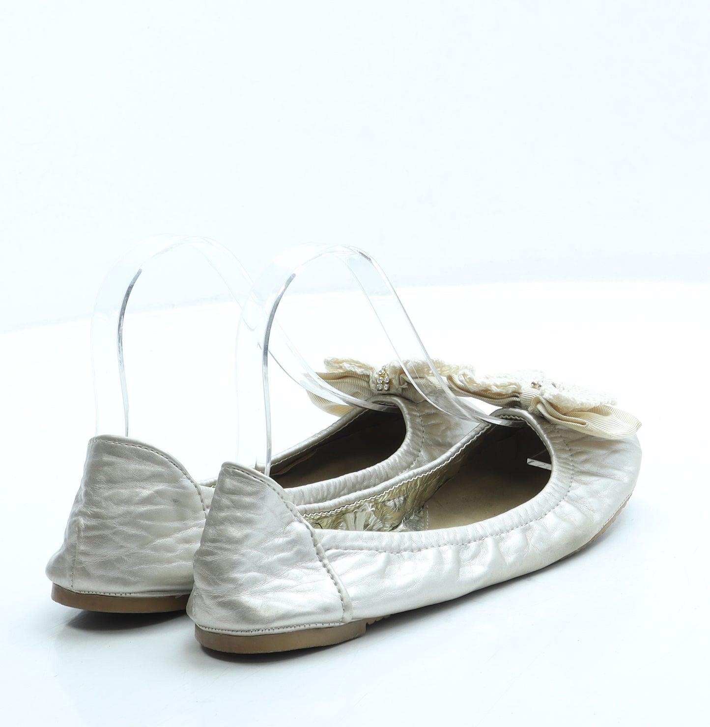 Young Dimension Girls Gold Leather Ballet Flat UK 3 36 - Fold up shoe