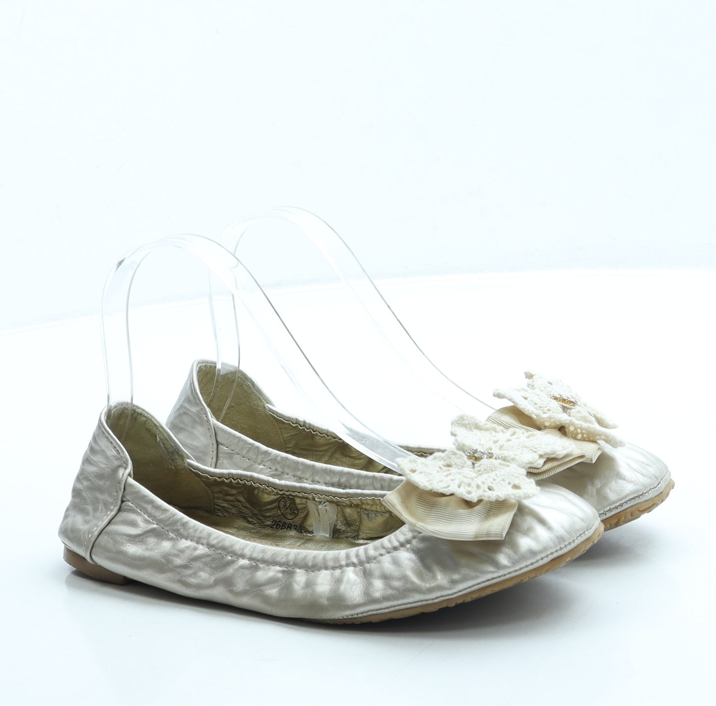 Young Dimension Girls Gold Leather Ballet Flat UK 3 36 - Fold up shoe