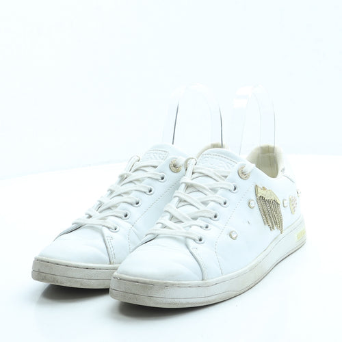 GUESS Womens White Leather Trainer UK 4 37