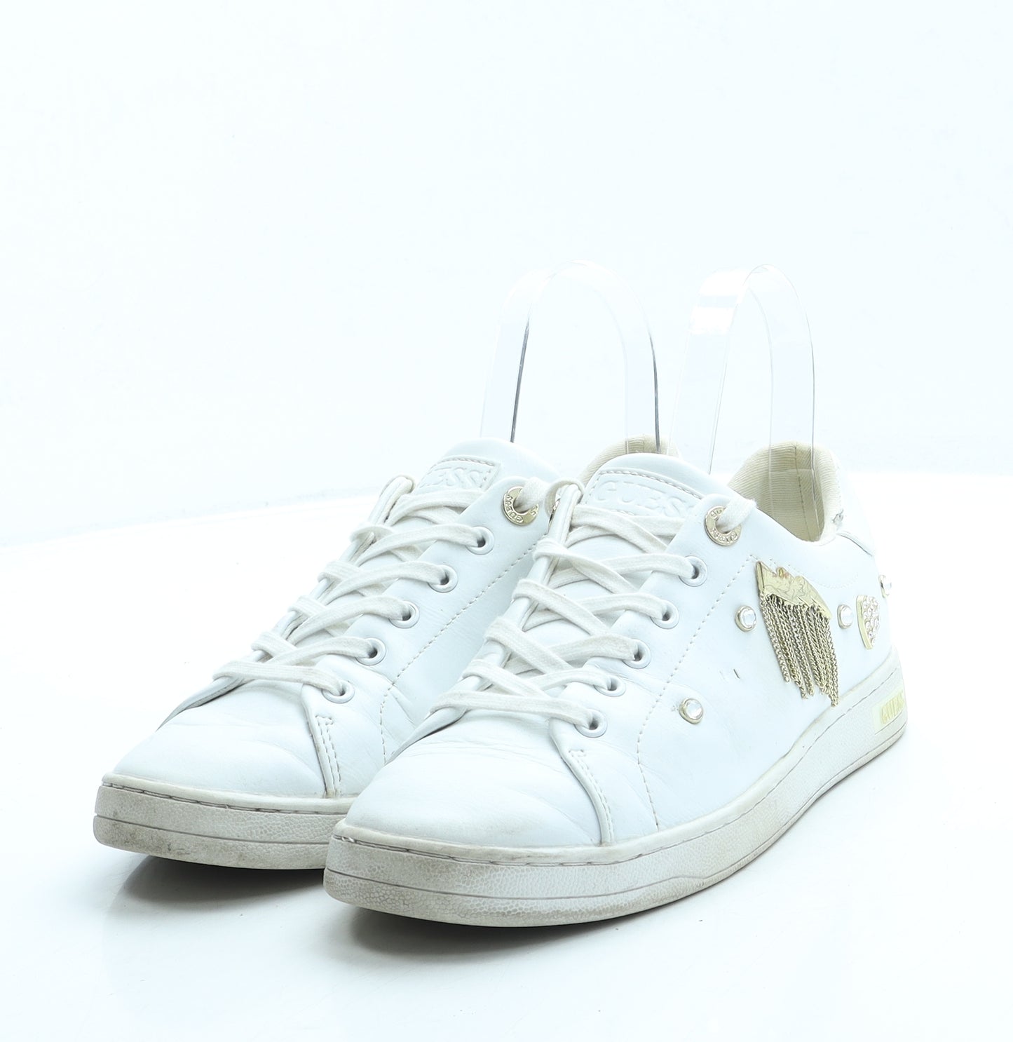 GUESS Womens White Leather Trainer UK 4 37