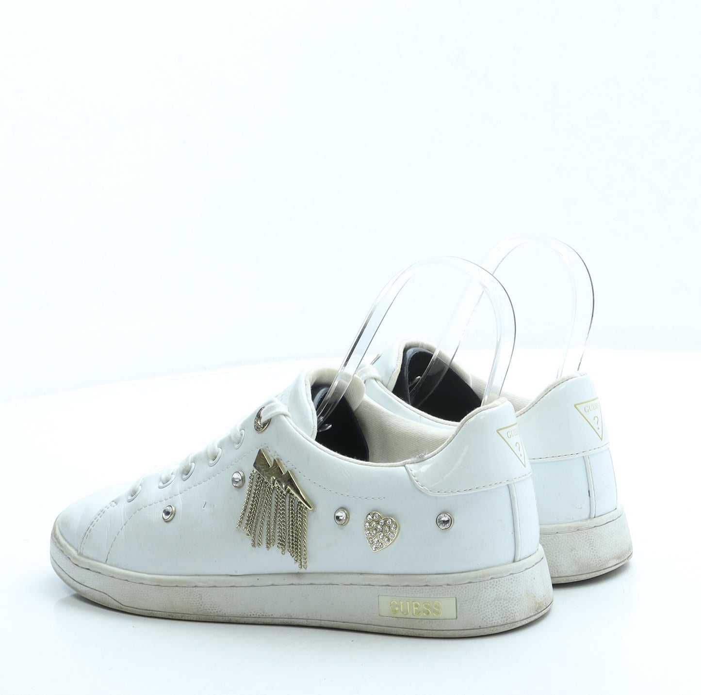 GUESS Womens White Leather Trainer UK 4 37