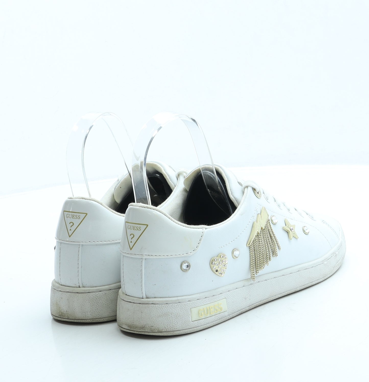 GUESS Womens White Leather Trainer UK 4 37