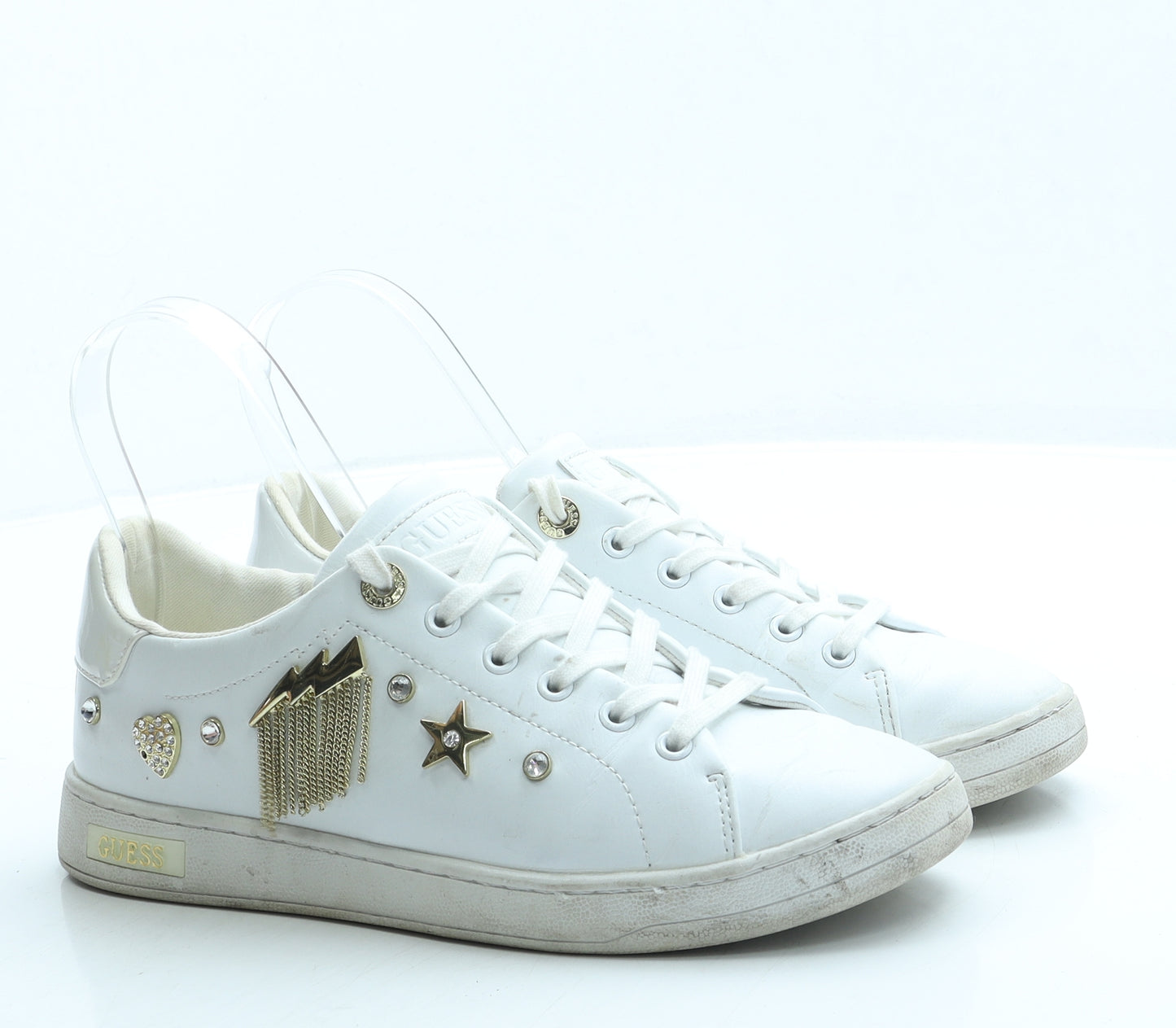 GUESS Womens White Leather Trainer UK 4 37