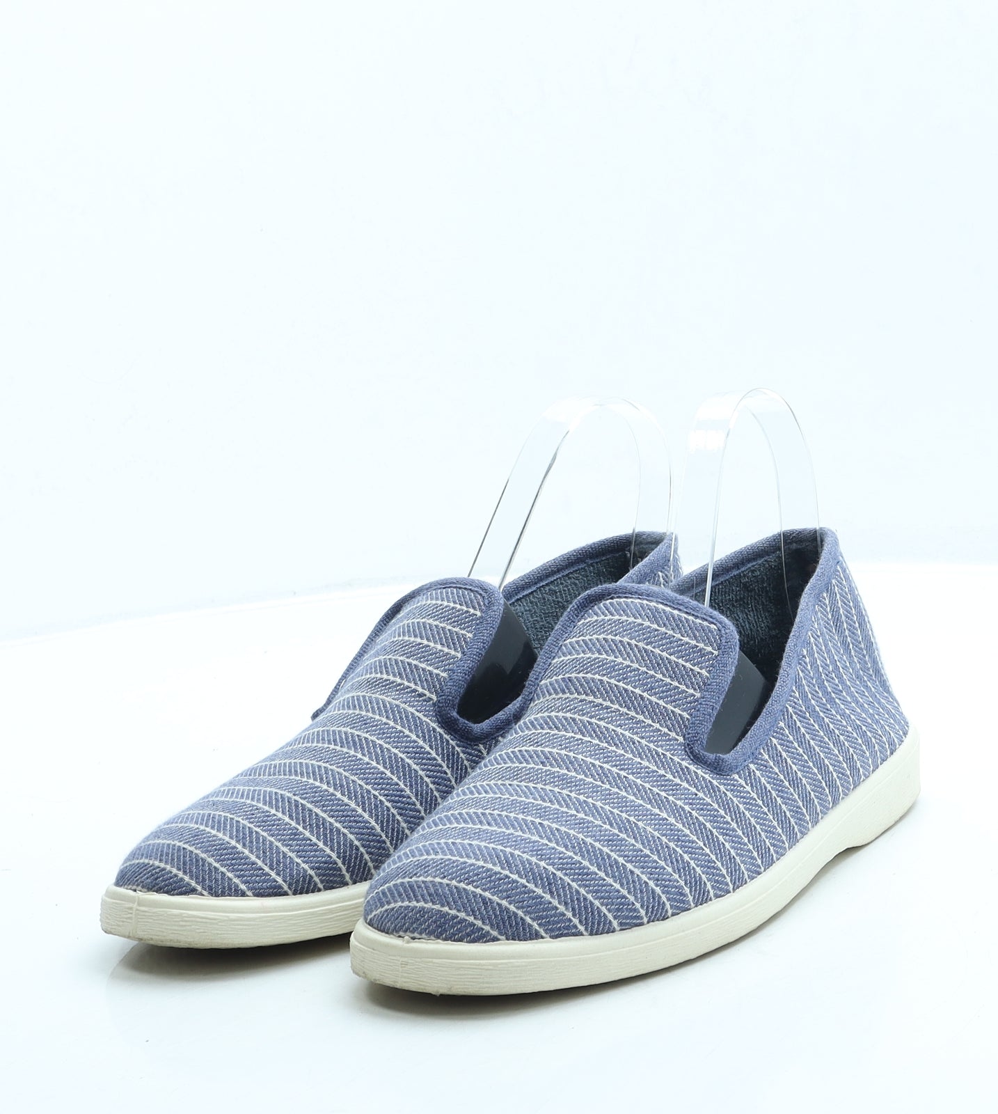 Preworn Womens Blue Striped Polyester Slip On Flat UK 5 38