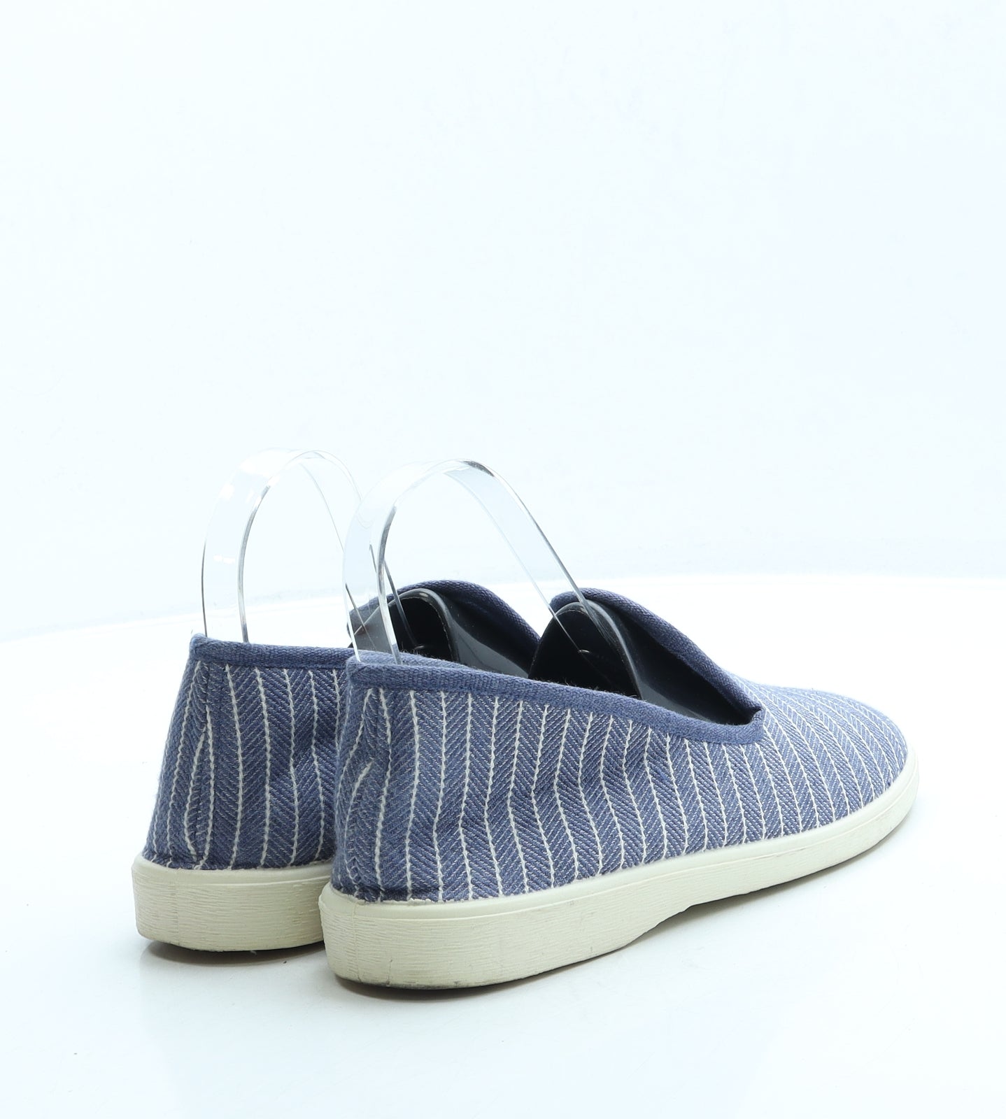 Preworn Womens Blue Striped Polyester Slip On Flat UK 5 38