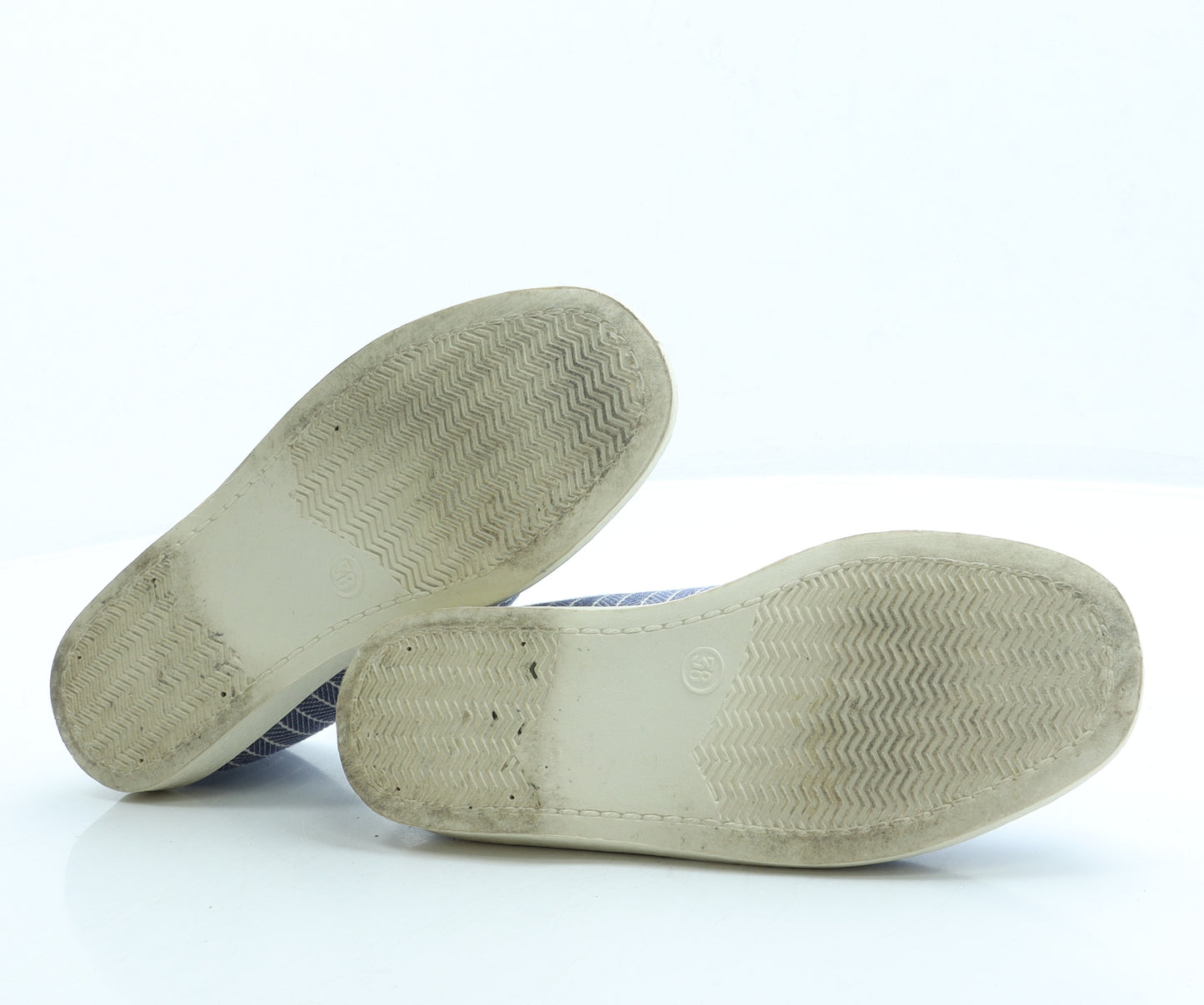 Preworn Womens Blue Striped Polyester Slip On Flat UK 5 38