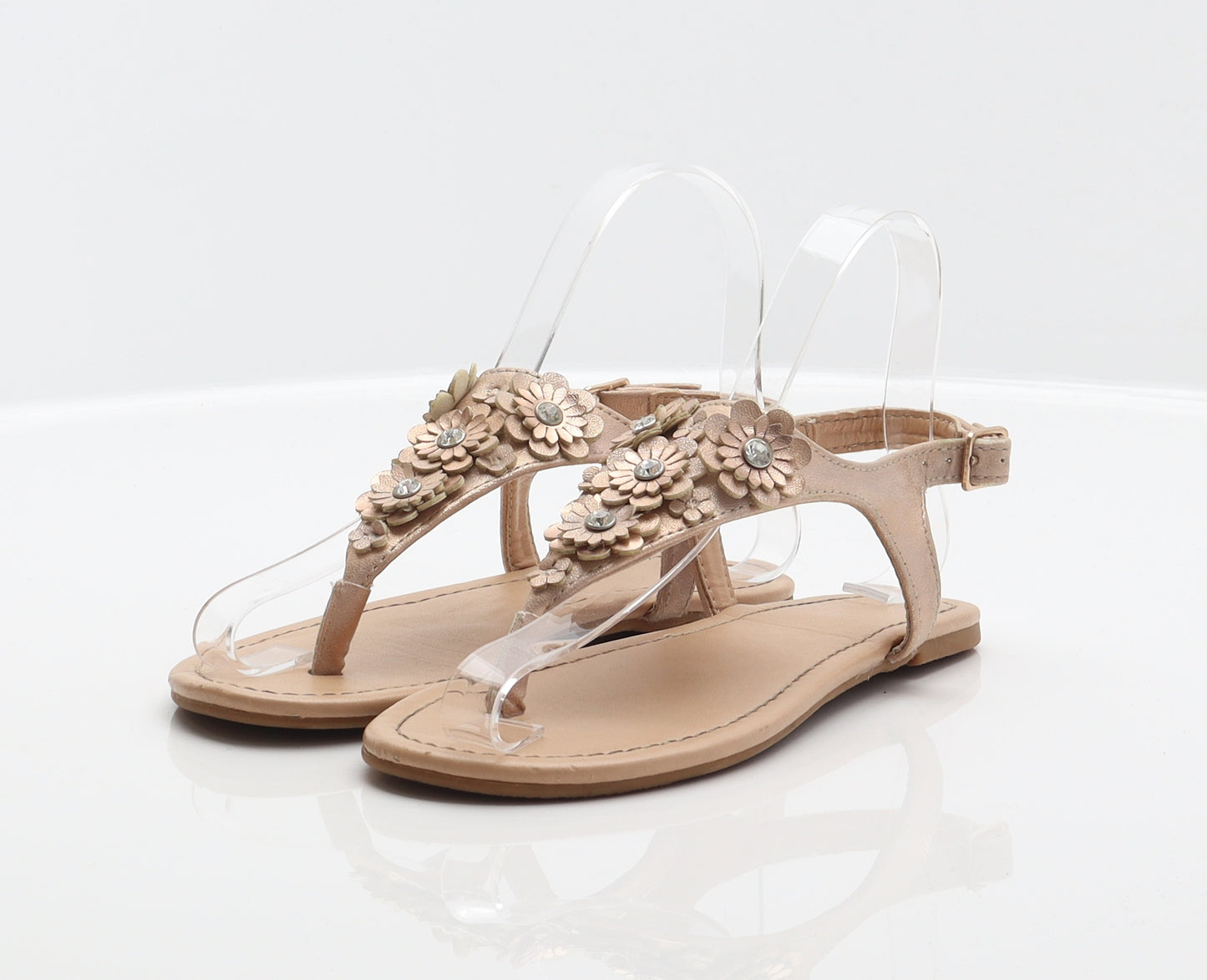 F&F Womens Beige Synthetic Thong Sandal UK 2 34 - Flower detail