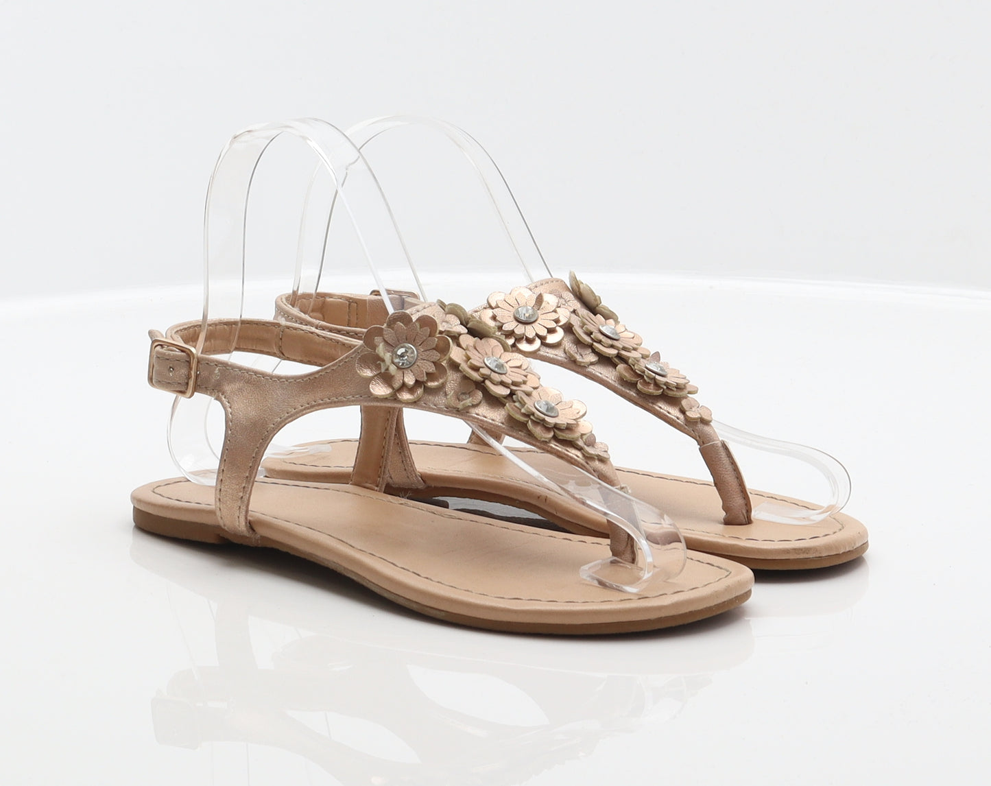 F&F Womens Beige Synthetic Thong Sandal UK 2 34 - Flower detail