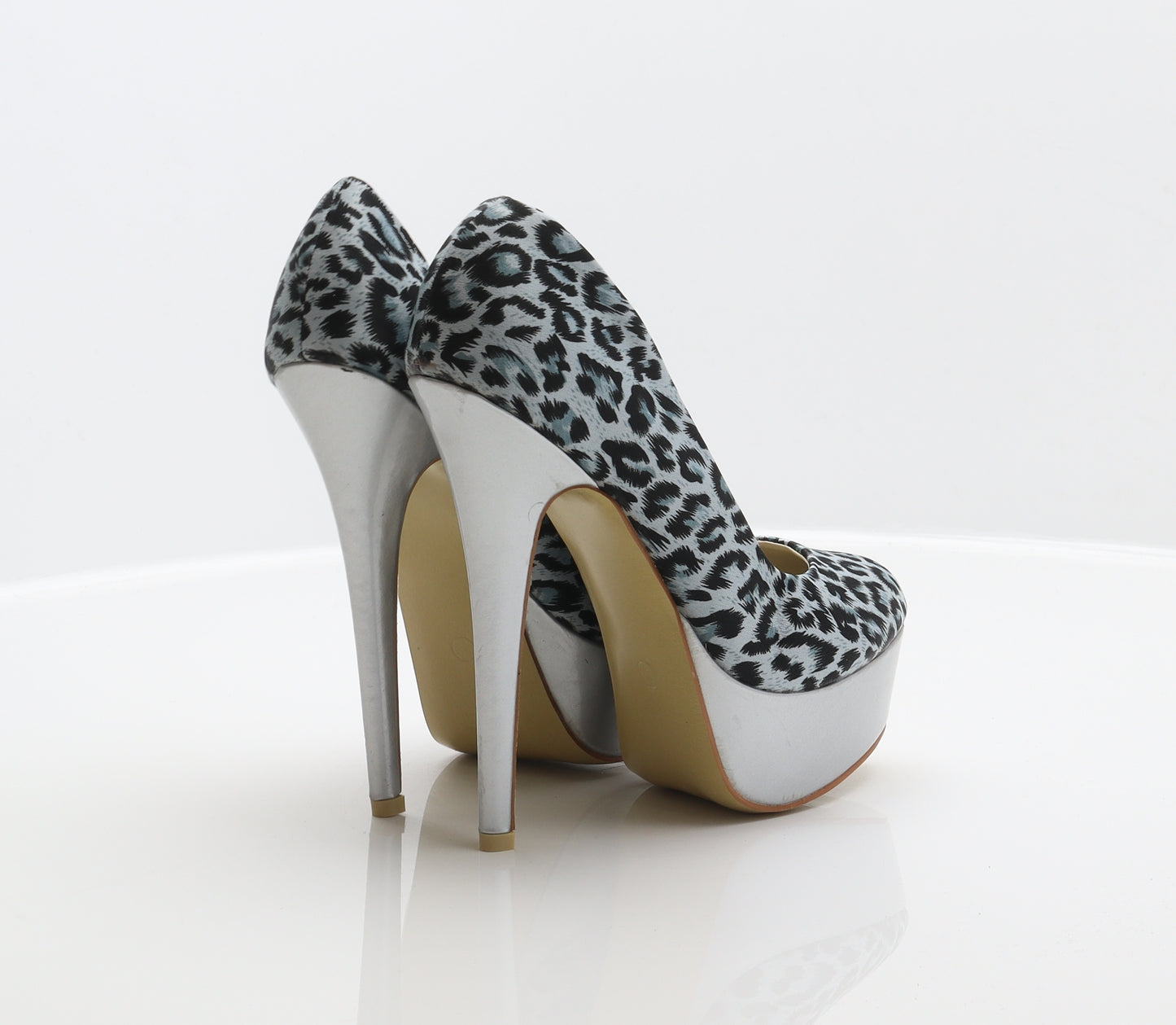 Magnolia Womens Silver Animal Print Polyester Platform Heel UK 5 38 - Leopard print