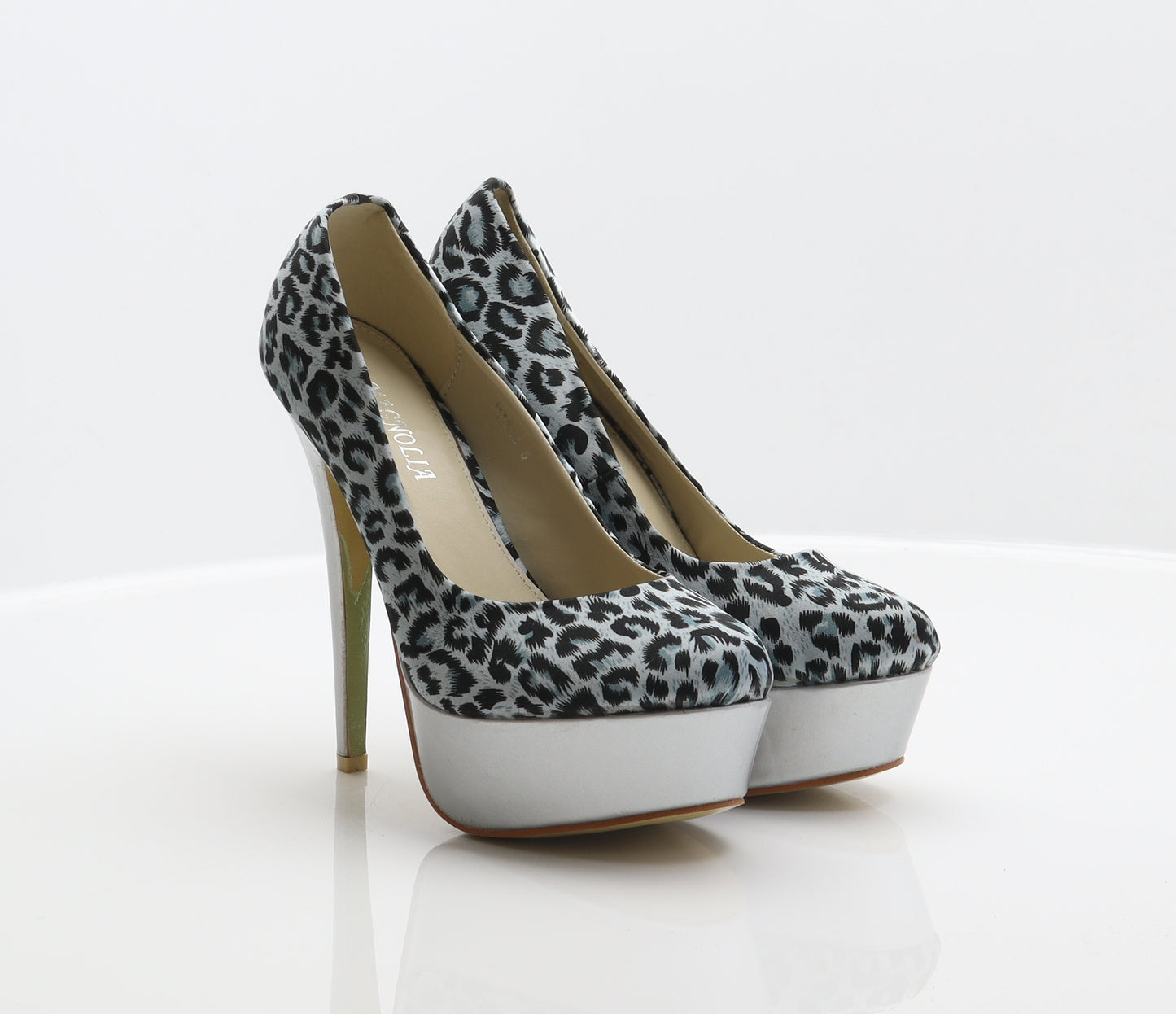 Magnolia Womens Silver Animal Print Polyester Platform Heel UK 5 38 - Leopard print
