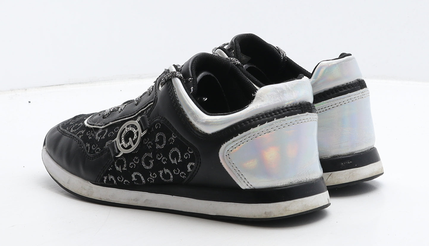 GUESS Womens Black Geometric Leather Trainer Casual UK 4.5 37.5
