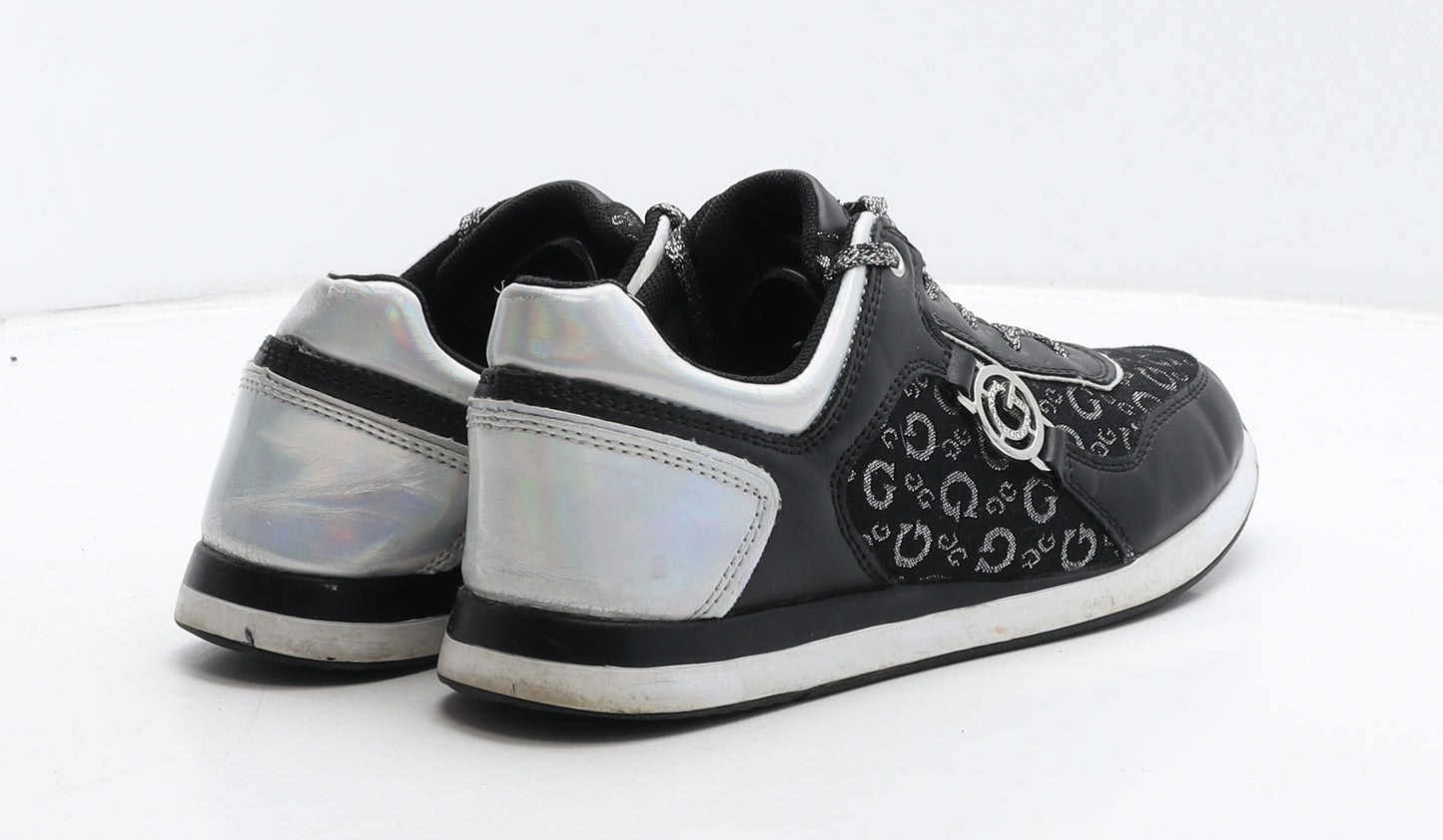 GUESS Womens Black Geometric Leather Trainer Casual UK 4.5 37.5