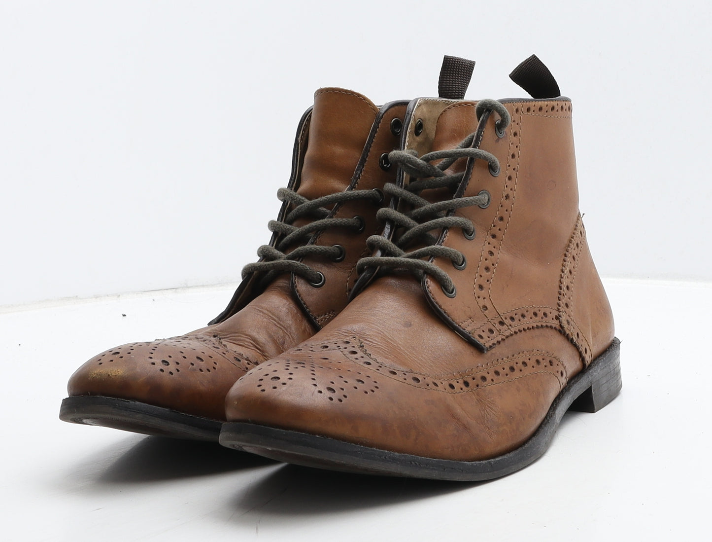 ASOS Mens Brown Leather Biker Boot UK 9 - Brogue Style
