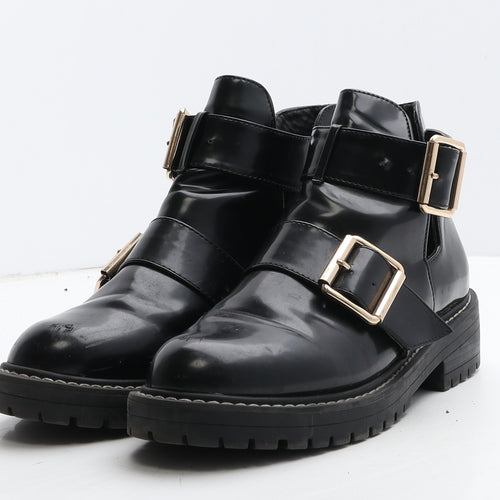 River Island Womens Black Vinyl Bootie Boot UK 6 39 - Cut out