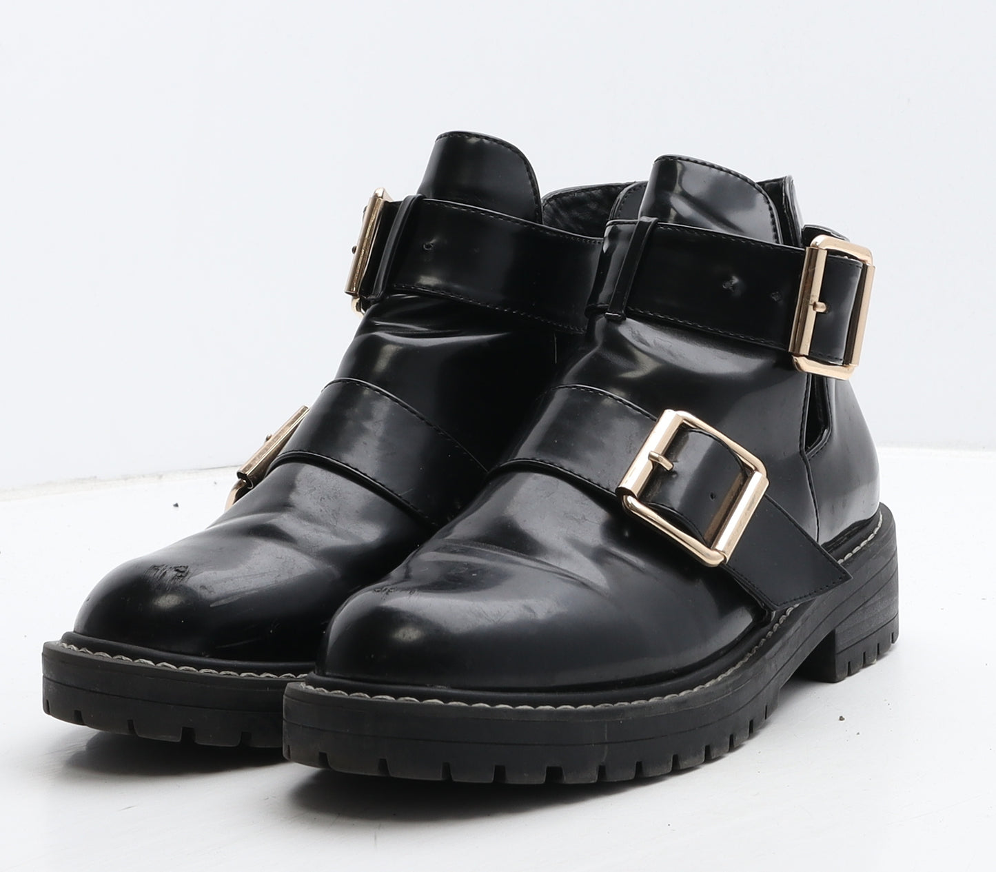 River Island Womens Black Vinyl Bootie Boot UK 6 39 - Cut out