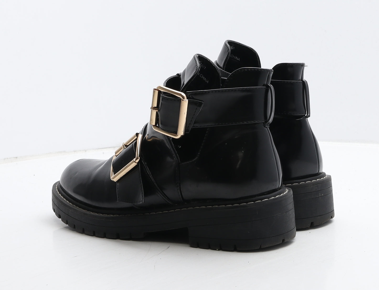 River Island Womens Black Vinyl Bootie Boot UK 6 39 - Cut out