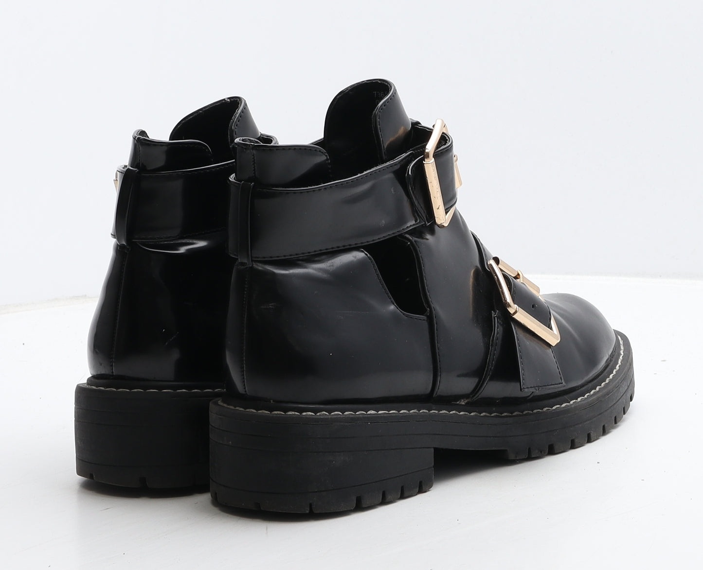 River Island Womens Black Vinyl Bootie Boot UK 6 39 - Cut out