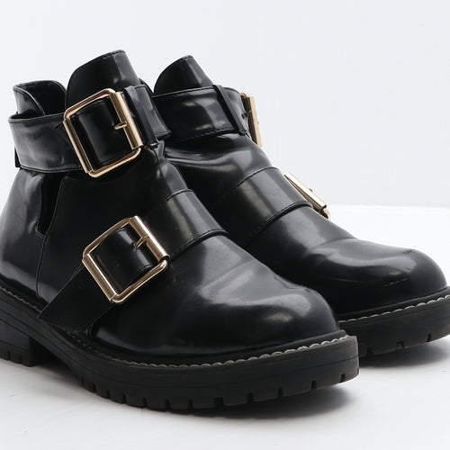 River Island Womens Black Vinyl Bootie Boot UK 6 39 - Cut out