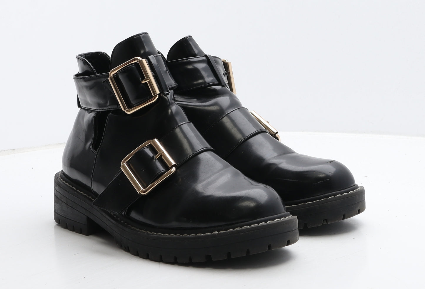 River Island Womens Black Vinyl Bootie Boot UK 6 39 - Cut out