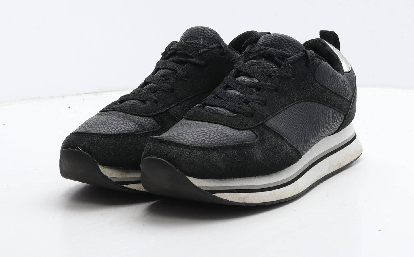 Primark Womens Black Leather Trainer Casual UK 5 38