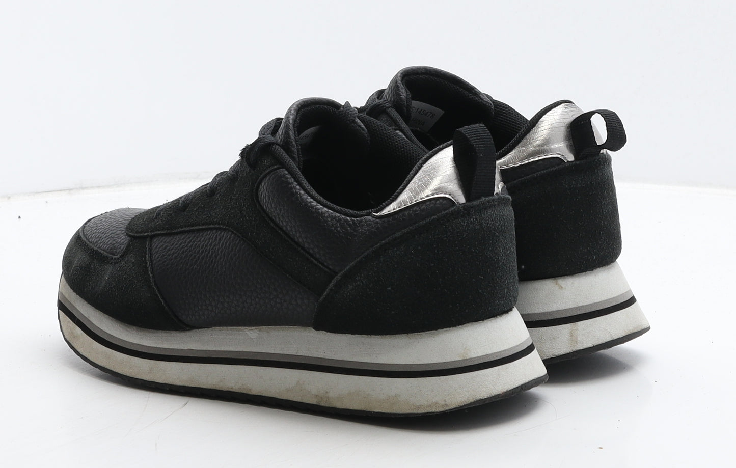 Primark Womens Black Leather Trainer Casual UK 5 38