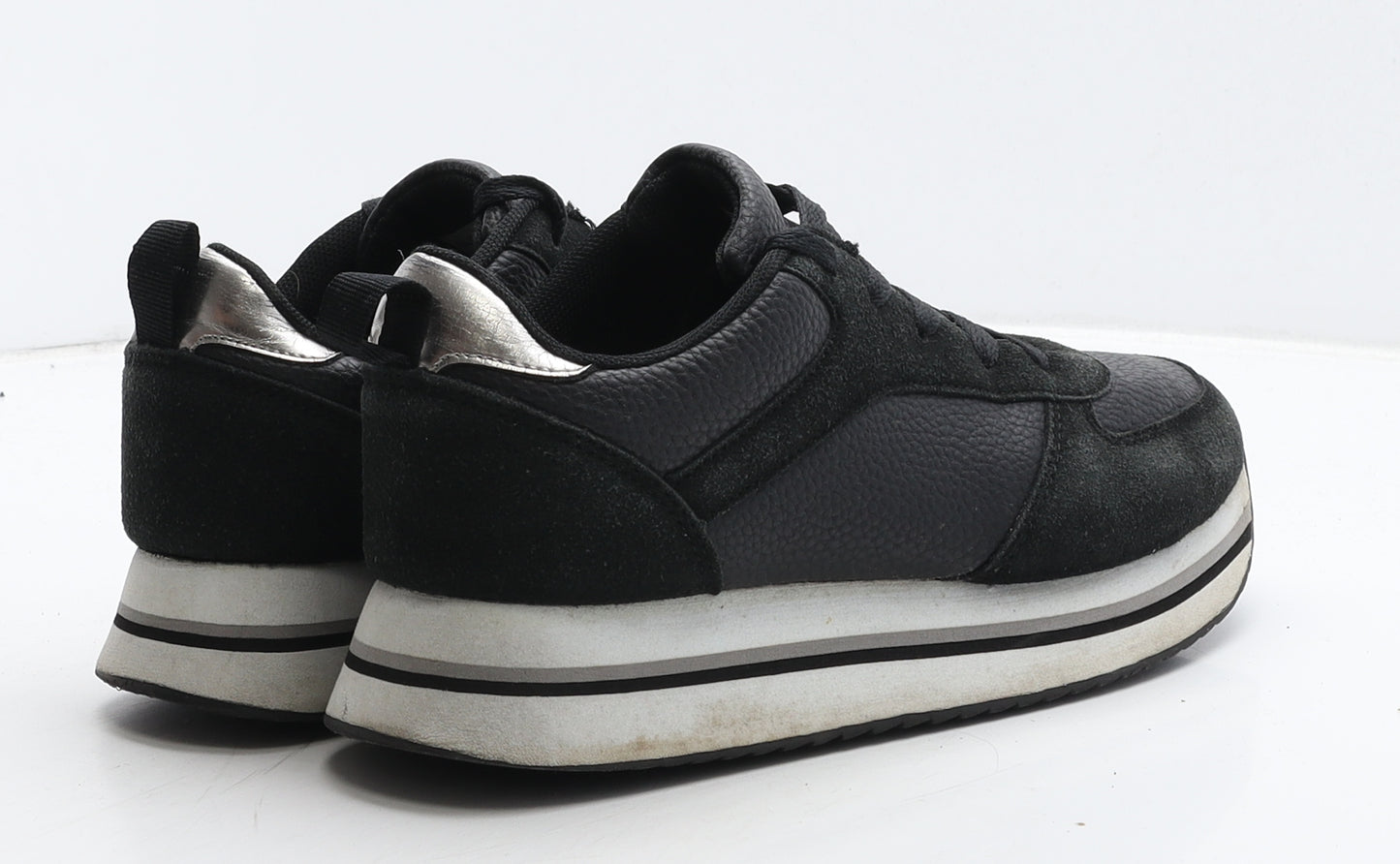 Primark Womens Black Leather Trainer Casual UK 5 38