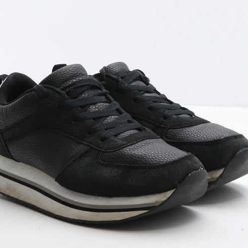 Primark Womens Black Leather Trainer Casual UK 5 38