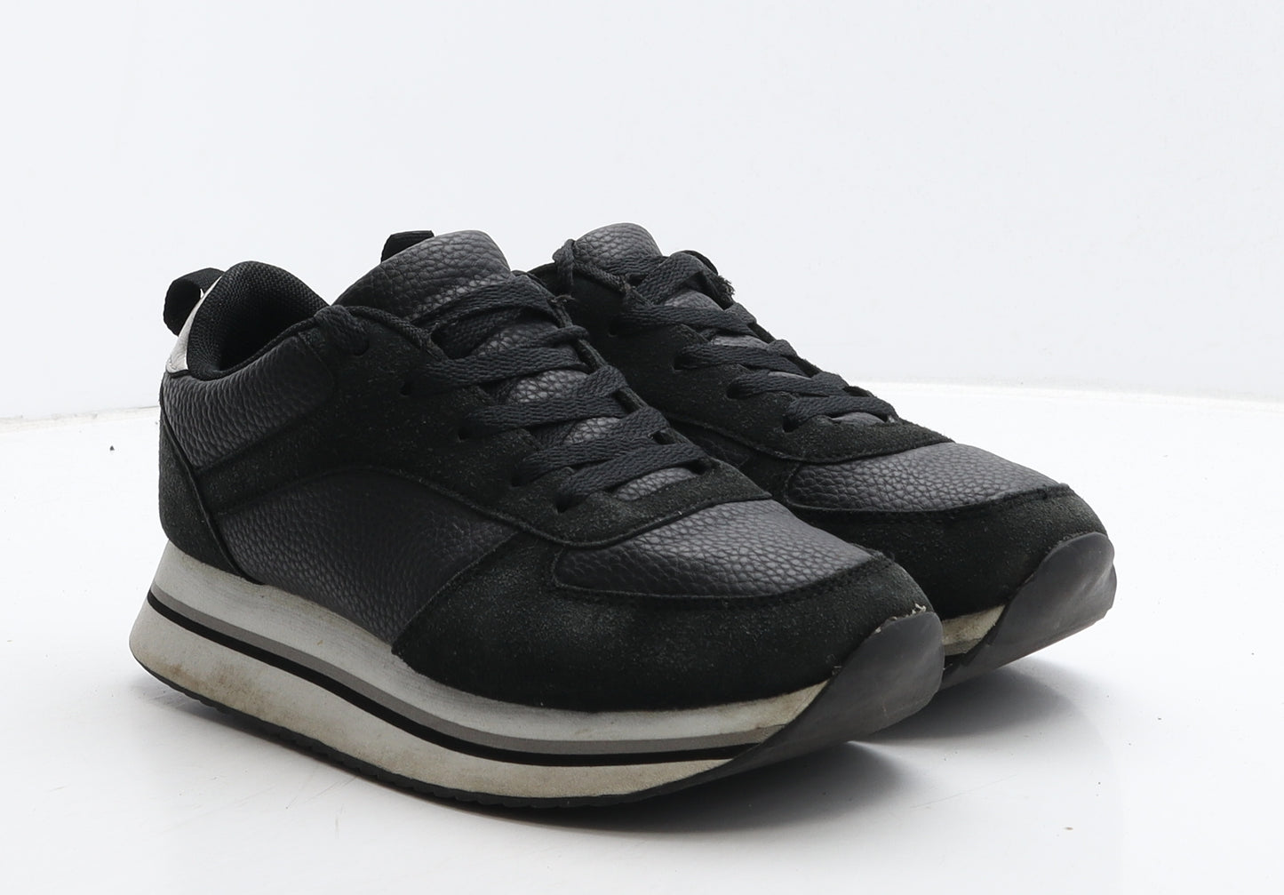 Primark Womens Black Leather Trainer Casual UK 5 38