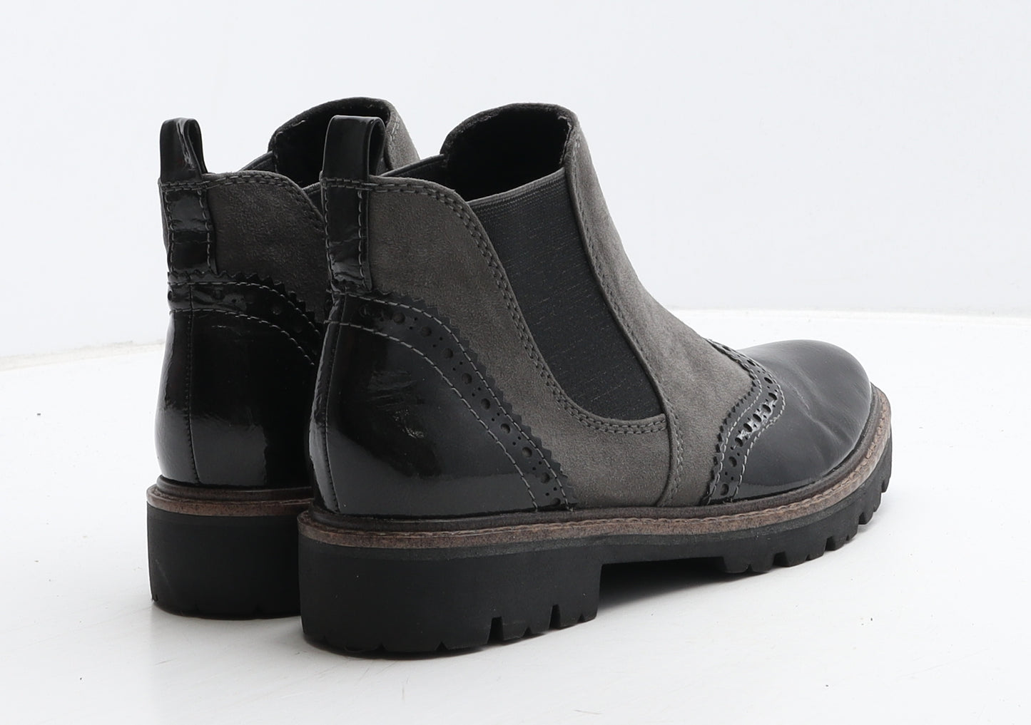 Preworn Womens Grey Colourblock Leather Chelsea Boot UK 4 37 - Brogue Style
