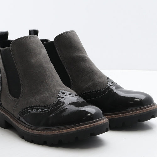 Preworn Womens Grey Colourblock Leather Chelsea Boot UK 4 37 - Brogue Style
