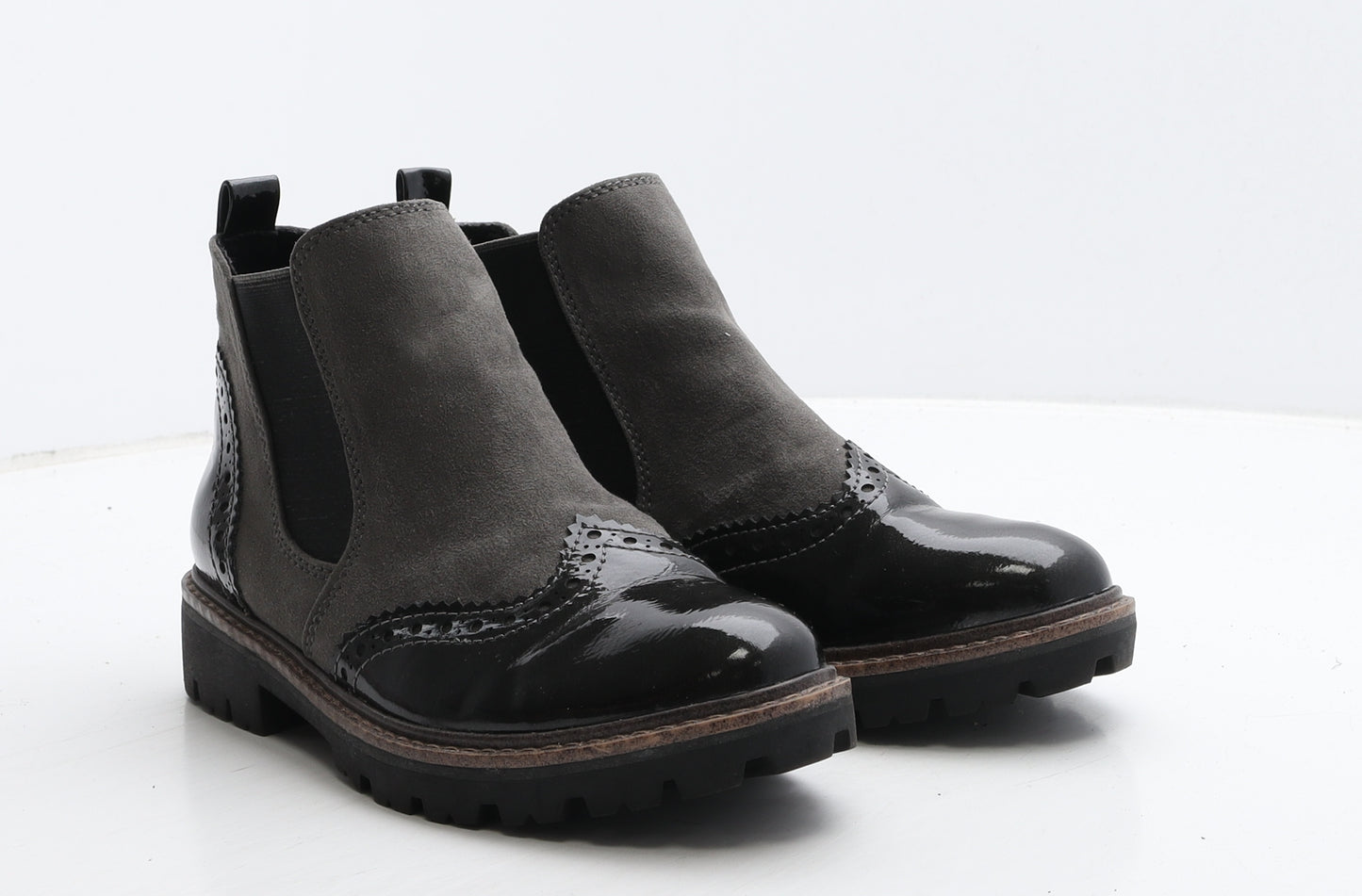 Preworn Womens Grey Colourblock Leather Chelsea Boot UK 4 37 - Brogue Style
