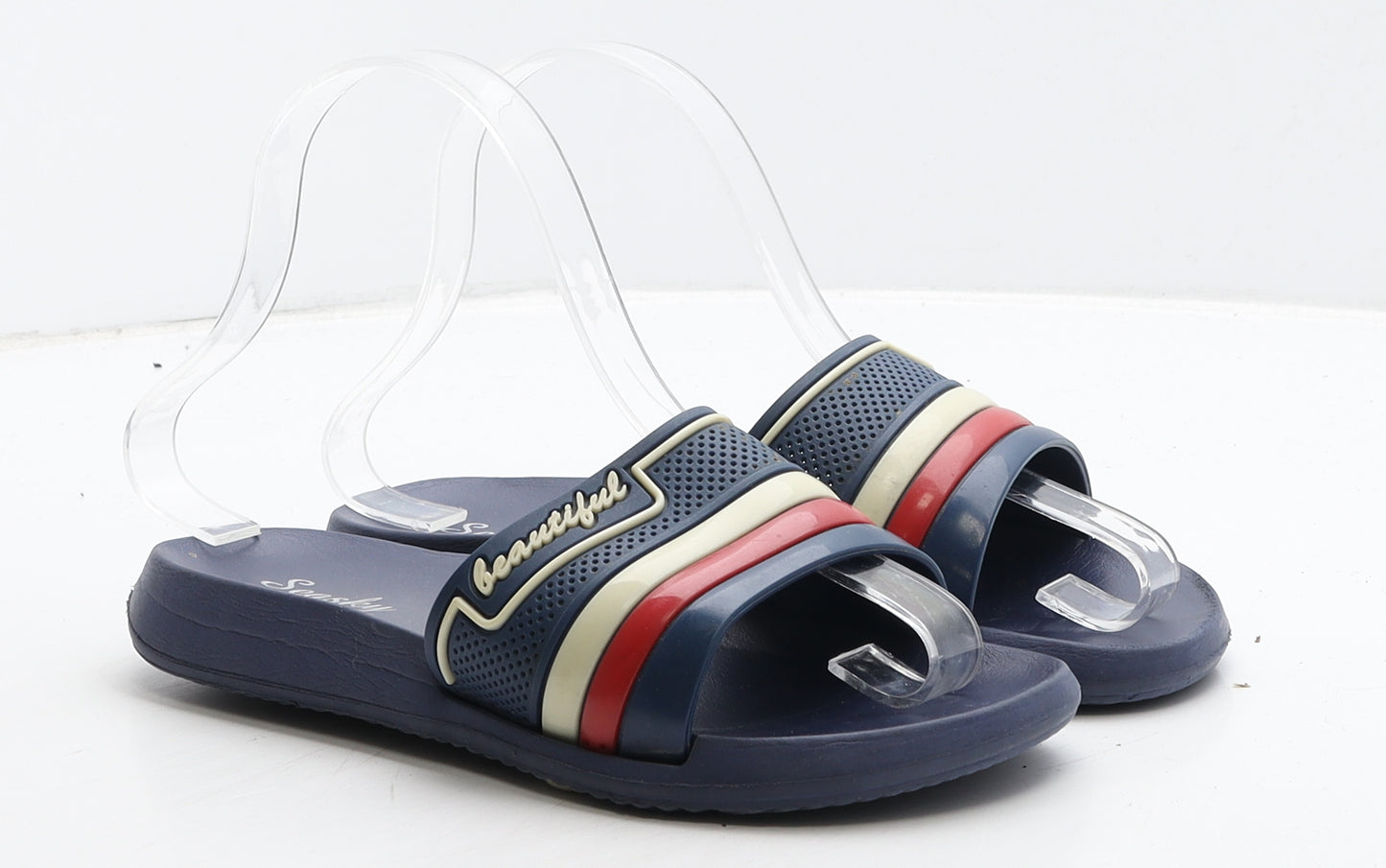 Seasky Boys Blue Striped Rubber Slider Casual UK 4 37