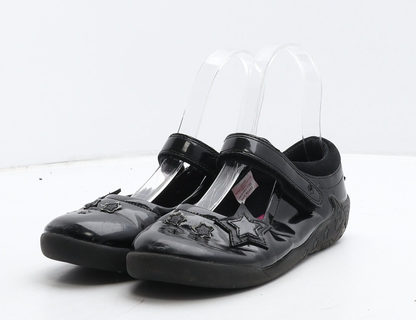 George Girls Black Geometric Vinyl Mary Jane Flat UK 1 33