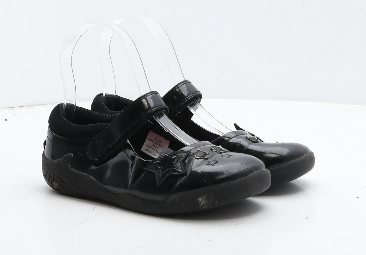 George Girls Black Geometric Vinyl Mary Jane Flat UK 1 33