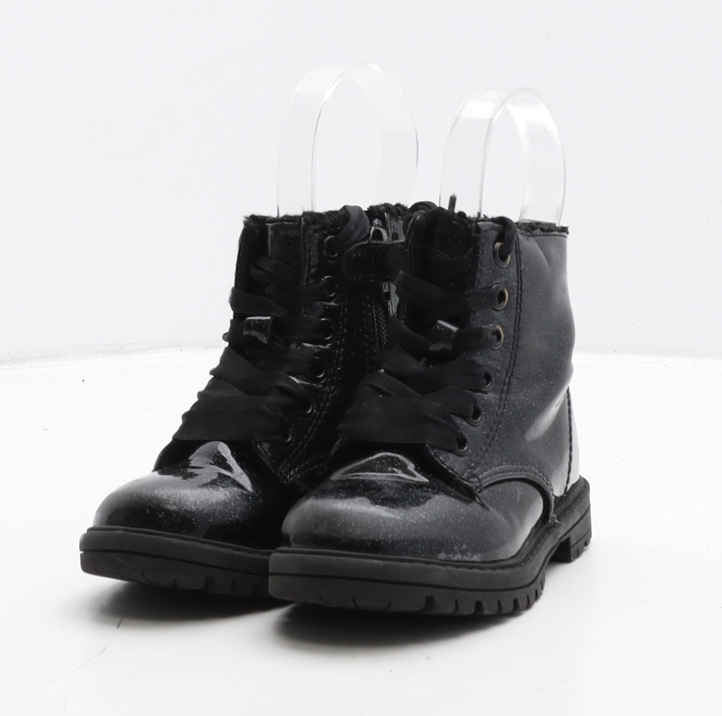 NEXT Girls Black Vinyl Combat Boot UK 7