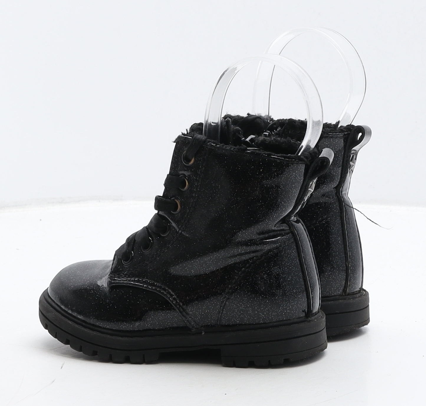NEXT Girls Black Vinyl Combat Boot UK 7