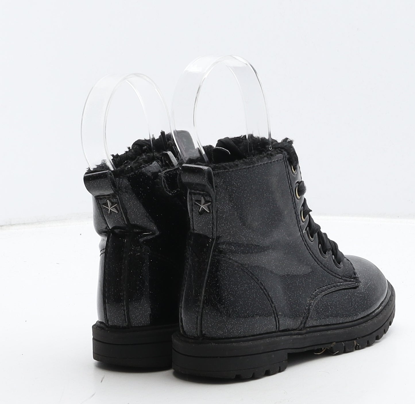 NEXT Girls Black Vinyl Combat Boot UK 7
