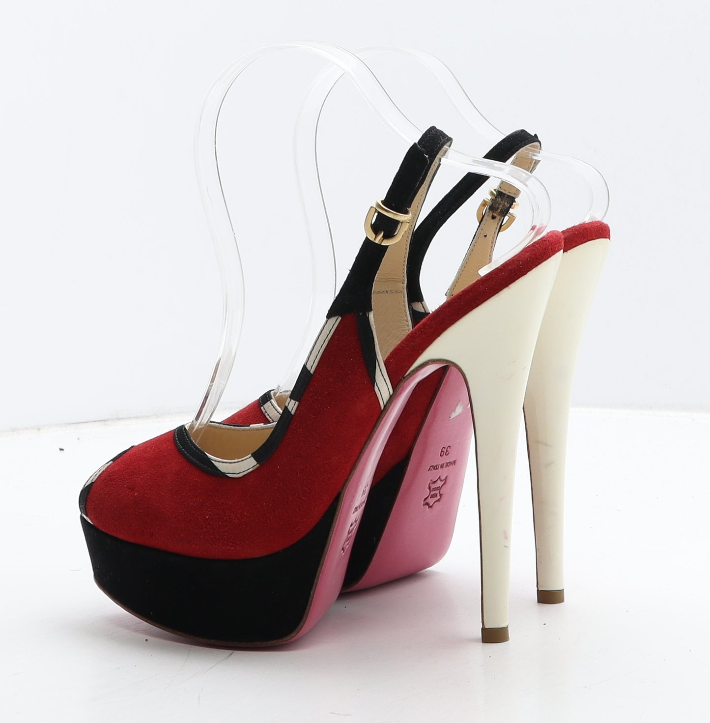 Precious Womens Red Colourblock Suede Slingback Heel UK 6 39