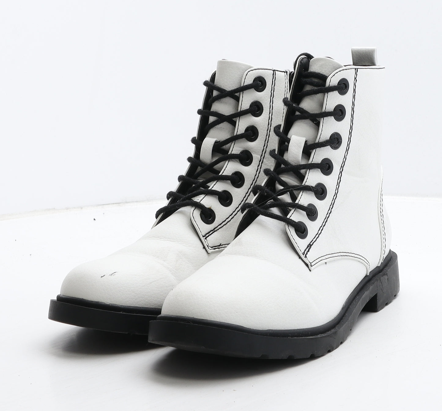 Primark Womens White Leather Combat Boot UK 5 38
