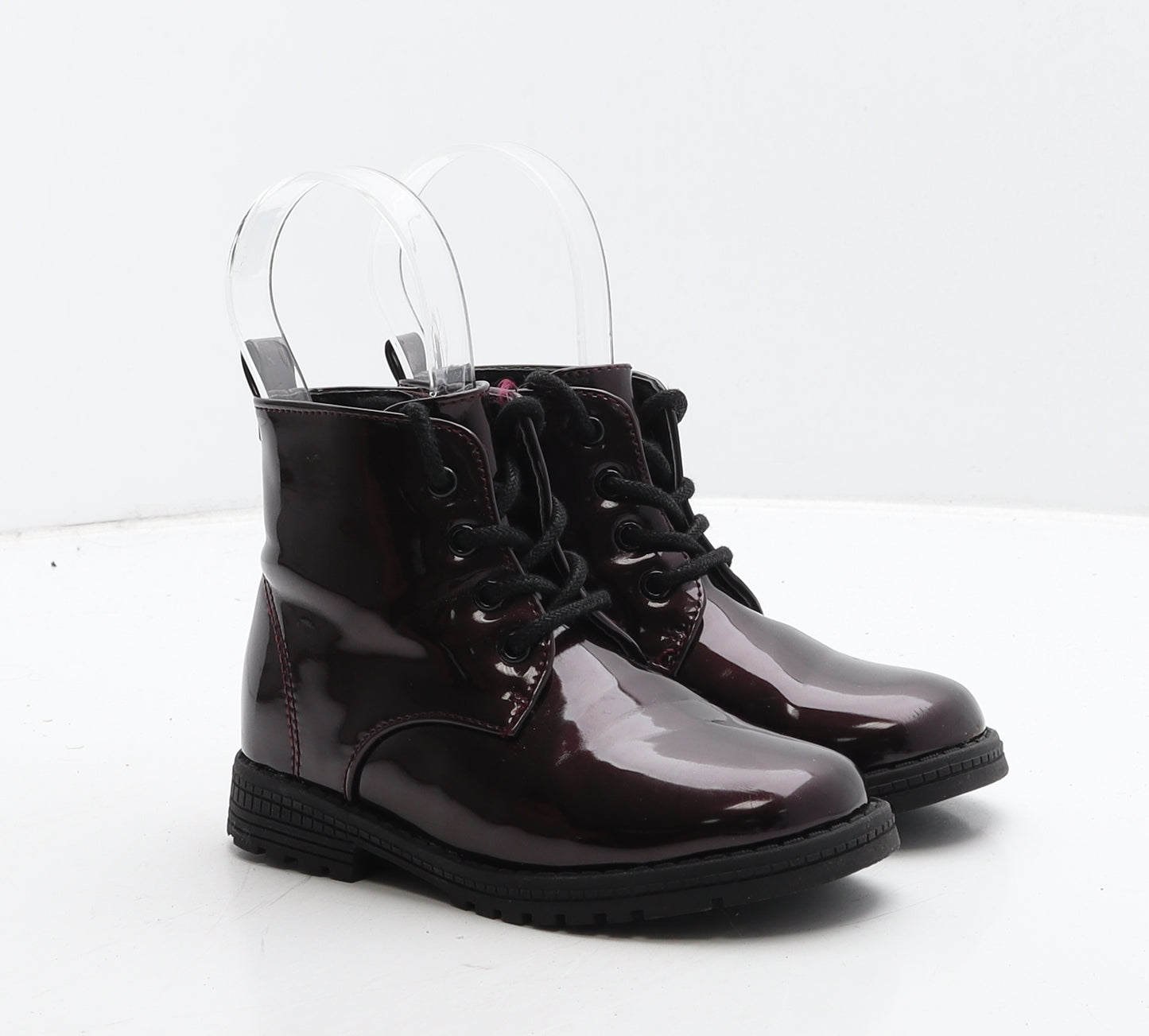 Matalan Girls Red Vinyl Combat Boot UK 8