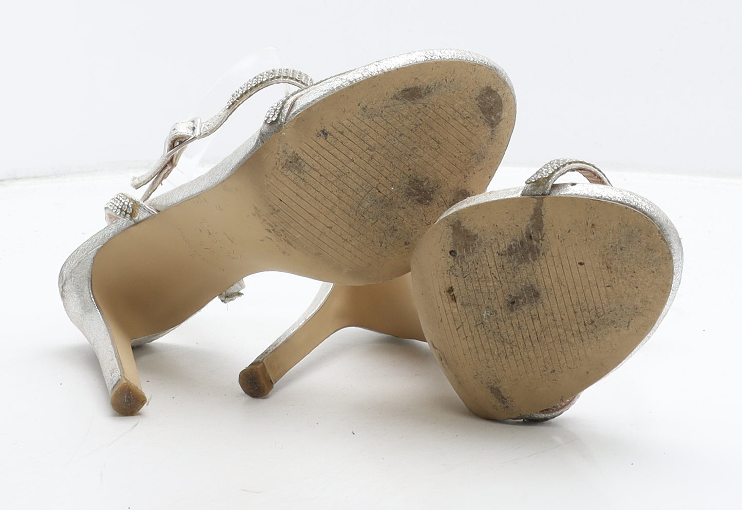 New Look Womens Silver Leather Strappy Heel UK 4 37