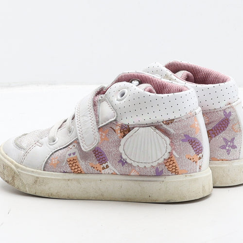 Clarks Girls White Geometric Leather Trainer Casual UK 8 25 - Mermaid/sea life