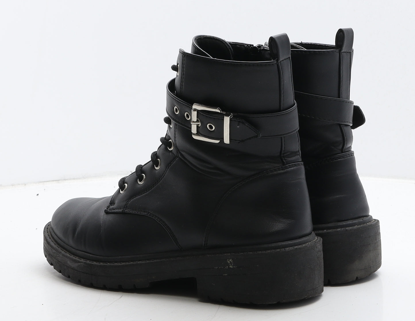 Preworn Womens Black Leather Biker Boot UK 5 38