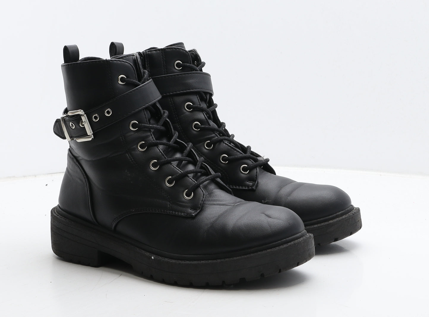 Preworn Womens Black Leather Biker Boot UK 5 38