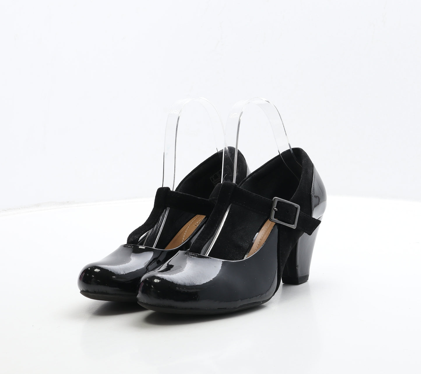 Clarks Womens Black Patent Leather Court Heel UK 5 38 - Mary Jane Style
